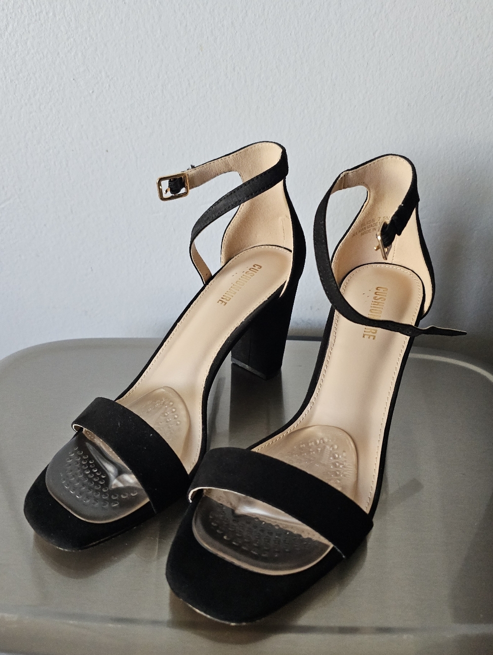 Cusionaire Black Suede Ankle-Strap Block Heel Sandals